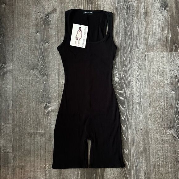 naked wardrobe Pants - Naked Wardrobe Tank Top Romper Ribbed Black Size S NWT
